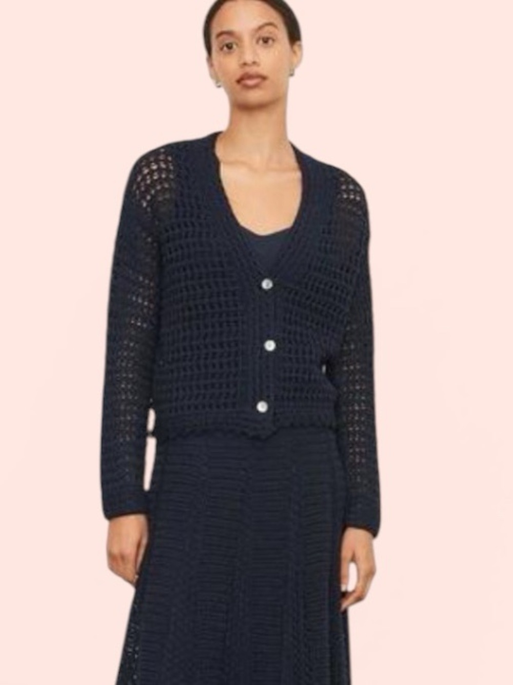 VINCE Crochet V Neck Button Front Cardigan Sweater